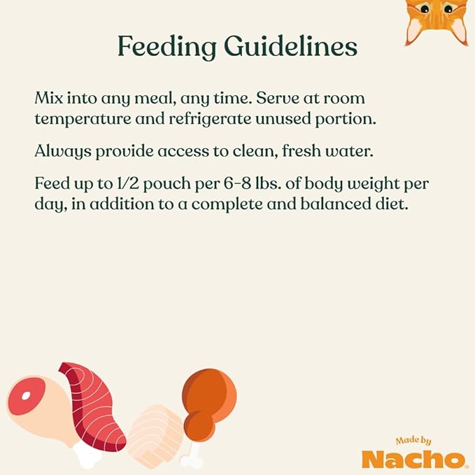 Made by Nacho Wet Cat Food Homestyle Bone Broth Variety Pack Hydrating Food Topper, Chicken (x4), Turkey (x4), and Tuna and Cod Flakes (x4) Limited Ingredients, 2.5oz (12 pouches)
