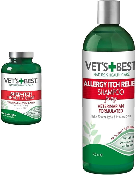 Vet's Best Healthy Coat Shed & Itch Relief Dog Supplements & Allergy Itch Relief Dog Shampoo | Cleans and Relieves Discomfort from Seasonal Allergies | Gentle Formula | 16 Oz