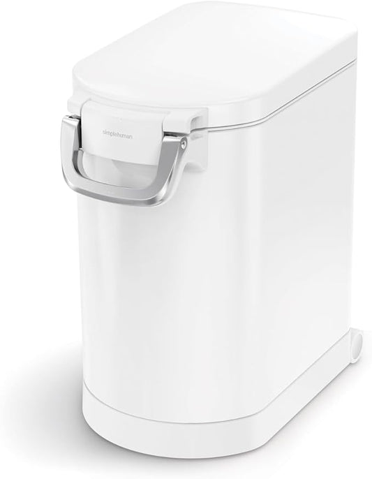 simplehuman 25 Liter, 27 lb / 12.2 kg Medium Pet Food Storage Container for Dog Food, Cat Food, and Bird Feed, White