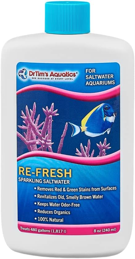 DrTim's Aquatics Re-Fresh for Saltwater Aquariums – 100% Natural Fish Tank Sanitizer & Revitalizer Conditioner Solution Fresh, Crystal-Clear, Sparkling Water -8oz