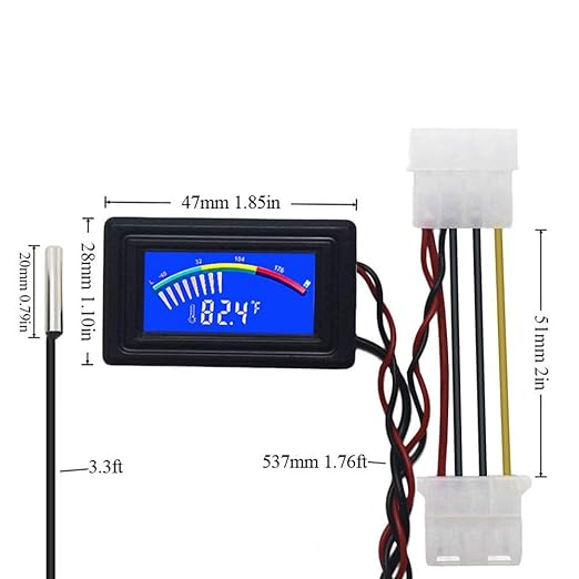 Digital Thermometer Temperature Meter Gauge Waterproof Sensor Probe Aquarium Car PC case Incubator Temp Meter 4 Pin Power Supply Celsius/Fahrenheit LCD Display