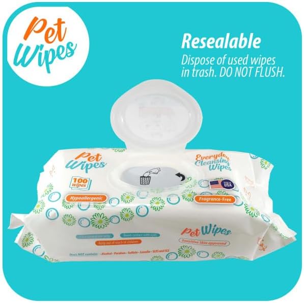 pet wipes for dogs and cats hypoallergenic natural products for cleansing from nose to tail 400ct 8x7in wipes in packs of 100 wipes perfect for grooming and cleaning made in The USA