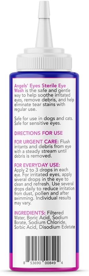 ANGELS' EYES Multi-Purpose Sterile Eye Wash 4 oz | Eye Cleaner and Rinse, Tear Stain Reducer| for Allergies, Debris, Mucus, Irritation and Weepy Eyes | for All Dogs | with Boric Acid