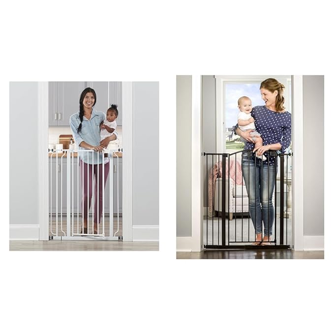 Regalo Easy Step 36" Extra Tall Walk Thru Baby Gate, includes 4-Inch Extension Kit, 4 Pack & Easy Step Extra Tall Arched Décor Walk Thru Baby Gate, includes 4-Inch Extension Kit, 4 Pack