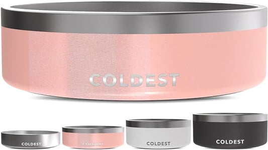 Coldest Dog Bowl, Anti Rust Metal & Non Slip Dog Bowls Large, Spill Proof Heavy Duty 3 Layers Insulated Dog Bowl, Food & Water Bowl for Dogs, Cats, Dishwasher Safe (42 oz, Forever Pink Glitter)