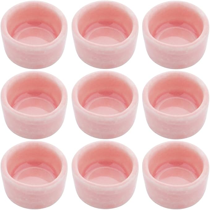 9 Pcs Tarantula Water Bowl Ceramic Mini Dish for Spider Tarantula Hermit Crab Terrarium Breeding Feeders (Pink)
