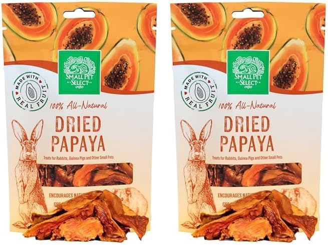 Small Pet Select - Dried Papaya, a Natural Treat for Rabbits, Guinea Pigs, Gerbils, Hamsters, Mice, and Rats, 2oz (Pack of 2)
