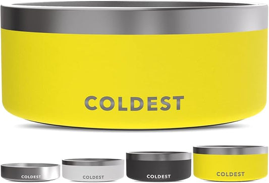 Coldest Dog Bowl - Anti Rust Metal & Non Slip Dog Bowls Large, Spill Proof Heavy Duty 3 Layers Insulated Dog Bowl - Food and Water Bowl for Dogs, Cats & Pets, Dishwasher Safe (100 oz, Solar Yellow)