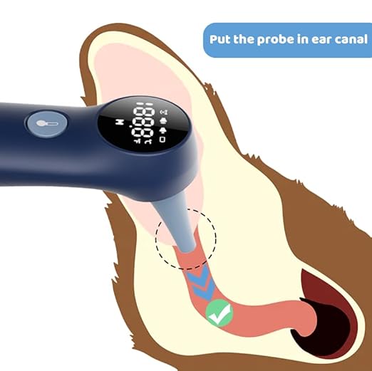 Dog Ear Temperature Monitor, Long Probe for Pets Ear Canal Only, Measure Dog Temperature in 1 Second, Voice On/Off Switchable, C/F Switchable (Blue)