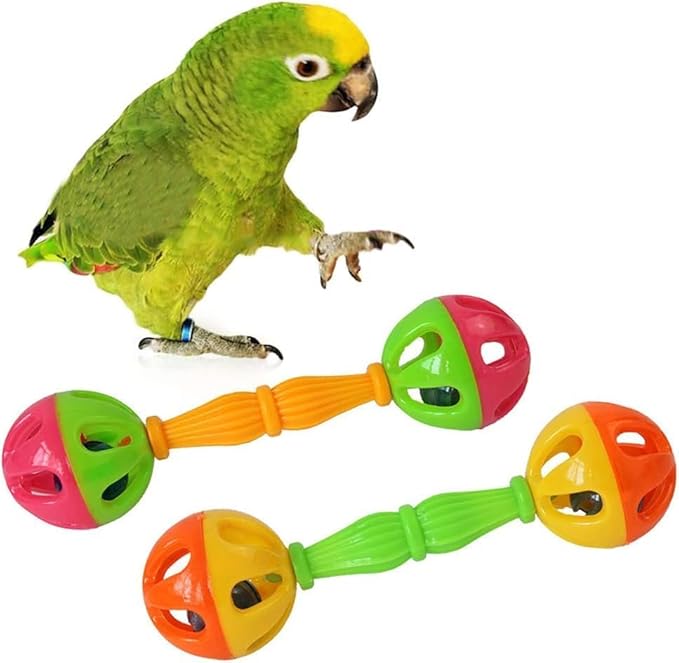 2Pcs Multi-Color Bird Parrot Toy Rattle Birds Fun Exercise Plastic Double-Headed Bell Pet Toys Dumbell Foot Toy Small and Medium Birds Foraging Foot Toy Bird Toys