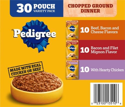 PEDIGREE CHOPPED GROUND DINNER Adult Soft Wet Dog Food 30-Count Variety Pack, 3.5 oz Pouches (Pack of 30)