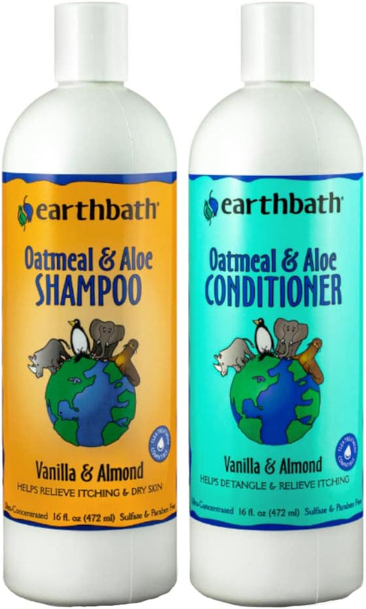 earthbath, Oatmeal & Aloe Dog Shampoo and Conditioner - Oatmeal Shampoo for Dogs, Itchy, Dry Skin Relief, Dog Wash, Made in USA, Dog Conditioner, Pet Shampoos - Vanilla & Almond, 16 Oz (1 Set)