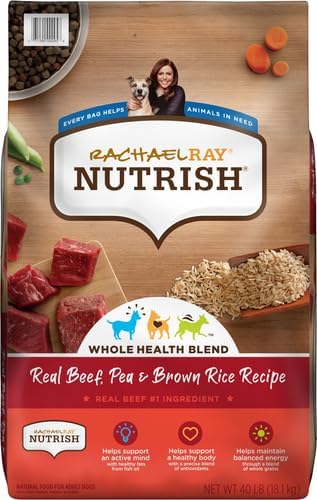 Rachael Ray Nutrish Premium Natural Dry Dog Food with Added Vitamins, Minerals & Taurine, Real Beef, Pea, & Brown Rice Recipe, 40 Pounds (Packaging May Vary)