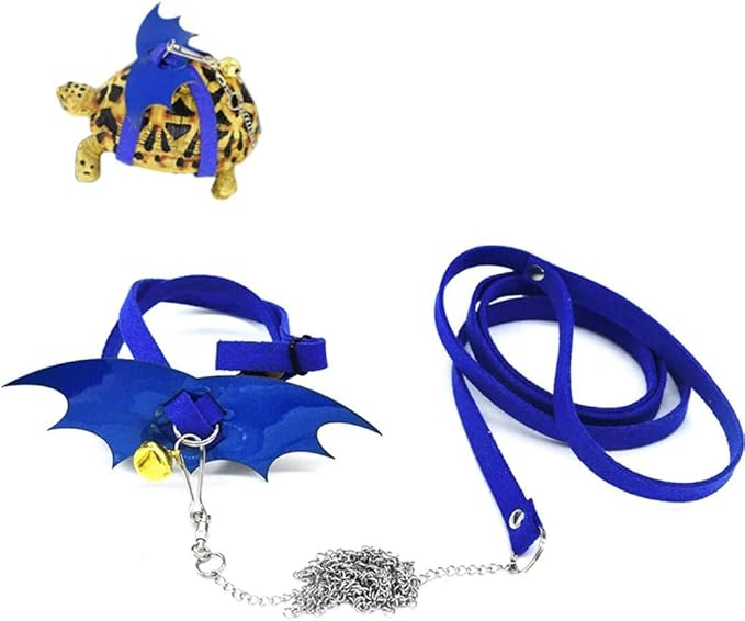 Turtle Harness and Leash with Wings Tortoise Leash Lizard Leash Tortoise Harness Strap Small Animal Adjustable Collar Leash Walking Lead Control Rope Pet Harness Leash (M(3.1'' - 15''),Blue)