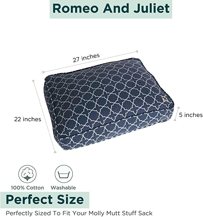 Molly Mutt Huge Dog Bed Cover - Romeo & Juliet Print - Measures 36”X45”X5”- 100% Cotton - Durable - Breathable - Sustainable - Machine Washable Dog Bed Cover (Dd35Ac)