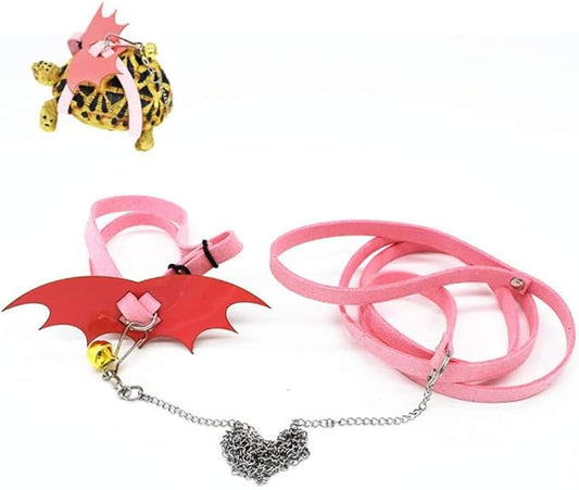 Turtle Harness and Leash with Wings Tortoise Leash Lizard Leash Tortoise Harness Strap Small Animal Adjustable Collar Leash Walking Lead Control Rope Pet Harness Leash (L(15'' - 34''),Pink)