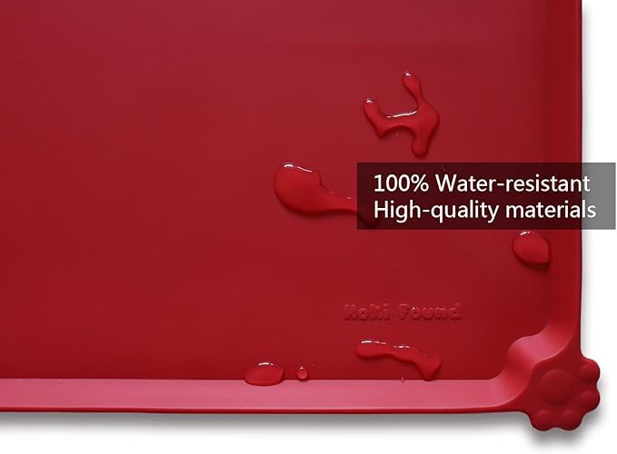 Hoki Found Silicone Pet Food Mats Tray - Non slip Pet Dog Cat Bowl Mats Placemat - Dog Pet Cat Feeding Mat - Waterproof Dog Cat Food Mats -Pet Water Mats for floors -Classic Red