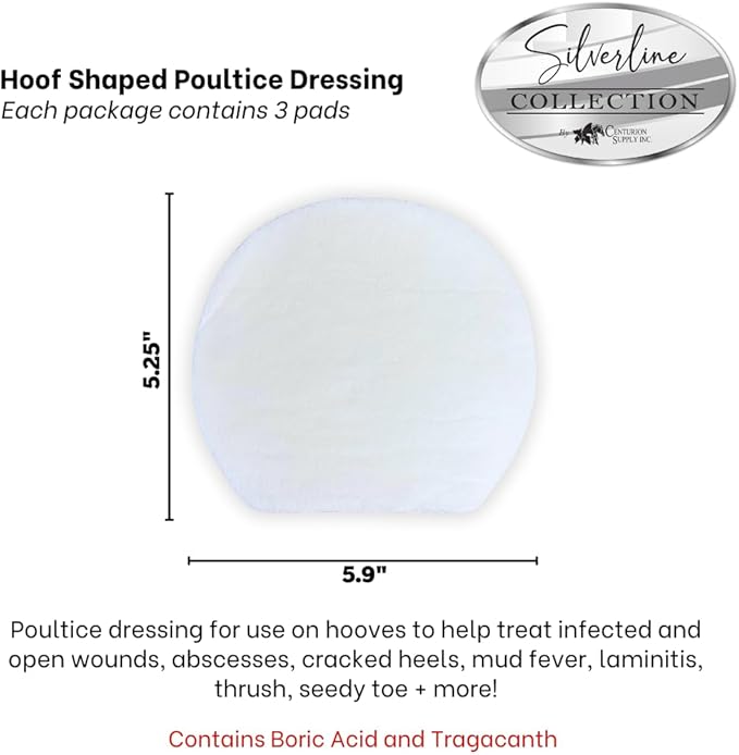 SILVERLINE Hoof Shaped Poultice Dressing - First Aid Wound Care, Boric Acid & Tragacanth Inner Layer, Can Be Applied Wet or Dry, Effective Care for Abscesses, Open Wounds & More (30)