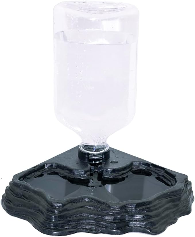 17oz Terrarium Tank Reptile Food Feeders Bowl, Water Feeder Automatic Water Dispenser Waterer Feeding Accessories, for Geckos Lizards Turtle Bearded Dragons - Black