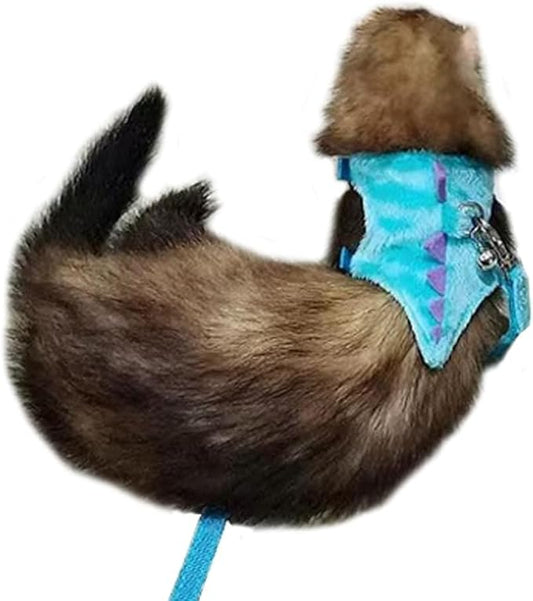 Denim Ferret Harness and Leash Set Small Animals Vest Harness with Safe bell and Wings Walking clothes for Baby Rabbit Guinea pig Teacup Chihuahua Mouse and other Small pet. (C)