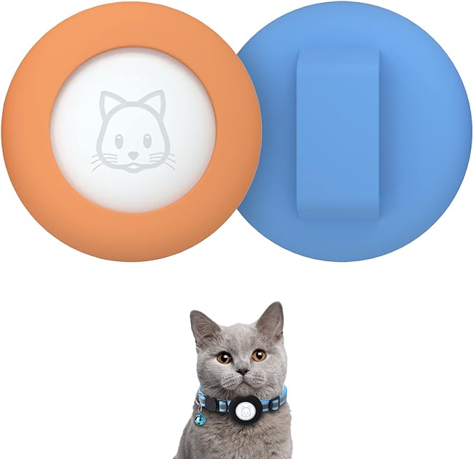 2022 Airtag Cat Collar Holder, Small Air tag Cat Collar Holder Compatible with Apple Airtag GPS Tracker, 2Pack Waterproof Case Cover for Cat Dog Pet Collar Within 3/8 inch (Orange&SkyBlue)