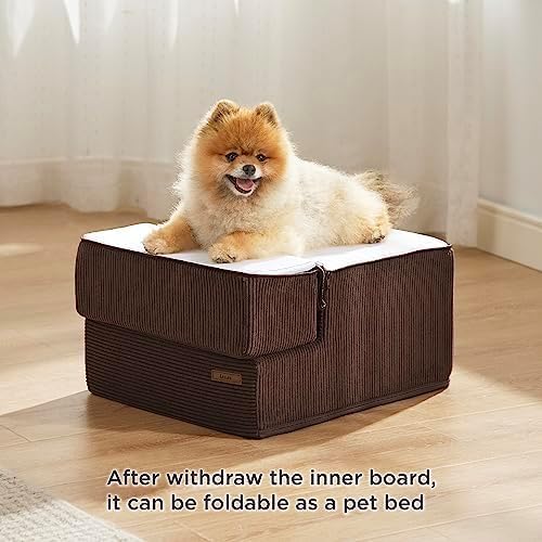 Lesure Dog Stairs for Small Dogs - Pet Stairs for Beds and Couch, Folding Pet Steps with CertiPUR-US Certified Foam for Cat and Doggy, Non-Slip Bottom Dog Steps, Brown, 3 Steps