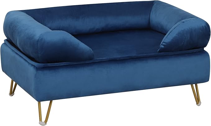 Dog Sofas and Chairs for Small Breeds,Dog Couch for Small Pet,Cat Sofa Chair with Soft Velvet Fabric,Wooden Frame Cat Bed,Pet Sofa Bed for Small Dog Rest Using, Blue