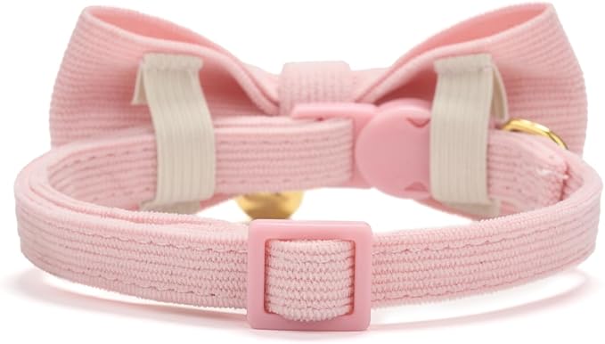 2 Pack Soft Corduroy Cat Collars with Bow Tie & Bell, Adjustable Breakaway Cotton Kitty Bowtie Collar for Girl Female Kitten (Pink & Purple)