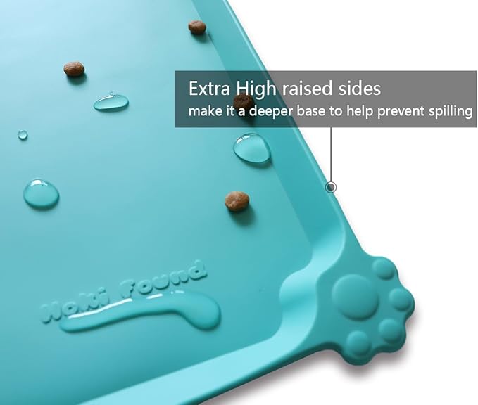 Hoki Found Large Silicone Pet Food Mats Tray - Non slip Pet Dog Cat Bowl Mats Placemat - Dog Pet Cat Feeding Mat - Waterproof Dog Cat Food Mats -Pet Water Mats for Carpet -Teal