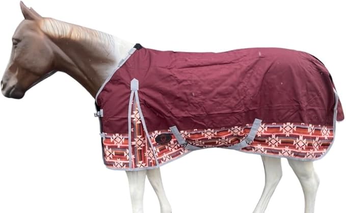 1200 Denier Horse RAIN Sheet | Horse Turnout Sheet | Horse RAINSHEET (Waterproof & Breathable) (Maroon_with_Aztec_Bottom, 80)