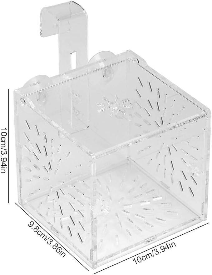 Aquarium Breeding Isolation Box, Transparent Acrylic Fish Isolation Box Fish Separator with Suction Cups for Small Baby Fishes Shrimp Clownfish Guppy(10CM*10CM*10CM)