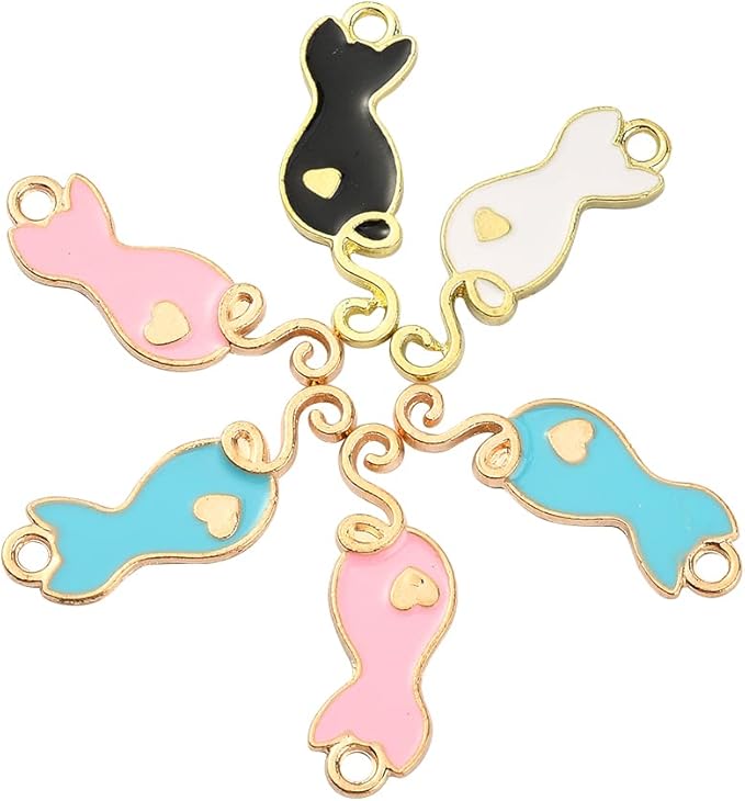 KitBeads 40pcs Mixed Styles Enamel Cat Charms Cute Sitting Cat Pet Charms Metal Little Animal Love Heart Cat Charms for Jewelry Making Bracelets Bulk