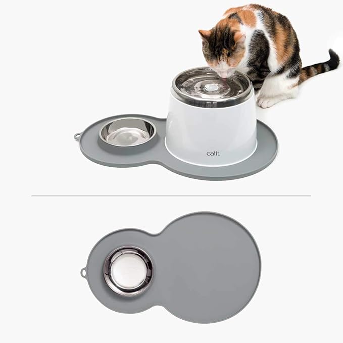 Catit Peanut Shape Cat Placemat, Gray, 17.5” x 11.4”