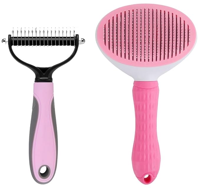 Cat Grooming Kit - 2 Pack Deshedding Brush for Indoor Cats, Shedding & Pet Hair Removal - Suitable for Dogs, Horses - Professional Slicker Brush