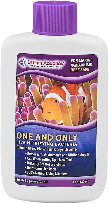 DrTim's Aquatics Reef One & Only Nitrifying Bacteria – For Reef, Nano and Seahorse Aquaria, New Fish Tanks, Aquariums, Disease Treatment – H20 Pure Fish Tank Cleaner – Removes Toxins – 4 Oz. (401)