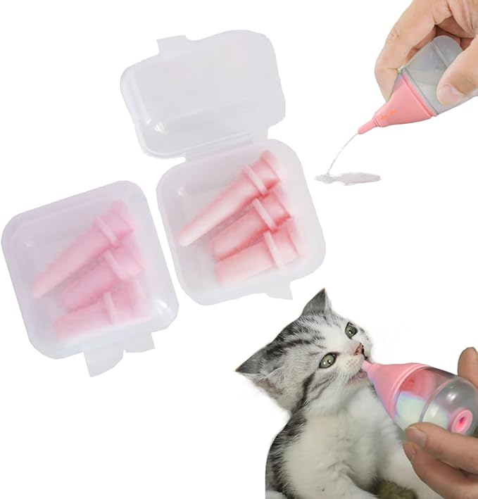 Kitten Bottles for Nursing,Puppy Bottles for Nursing Puppy Milk, Anti-Choking Puppy Feeder Design,with 3pcs Replaceable and Reusable Silicone Nipples for Feeding Newborn Pets (Pink, 6pcs Nipples)