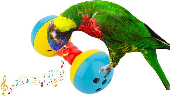 2 Pcs Bird Barbell Dumbell Foot Toy, Enrichment Rattles Bells Foot Toy for Small Bird Parrot Parakeet Cockatiel Conure Love Birds