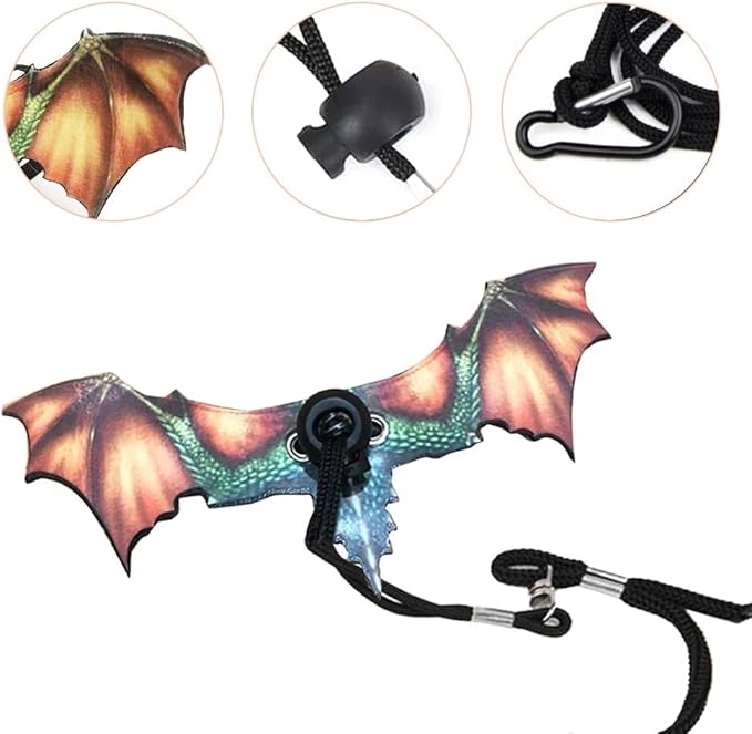 Bearded Dragon Leash, Adjustable Portable Reptile Leash with Cool Wings for Gecko, Bearded Dragon, Chameleon, Iguana, Hamster, Guinea Pig (S+M+L)