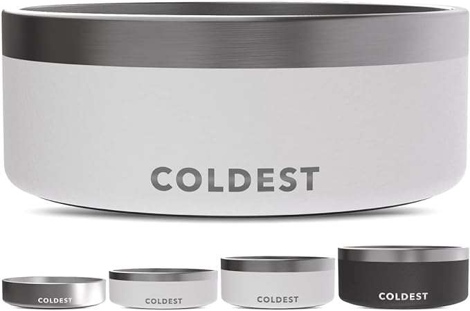 Coldest Dog Bowl - Anti Rust Metal & Non Slip Dog Bowls Large, Spill Proof Heavy Duty 3 Layers Insulated Dog Bowl - Food and Water Bowl for Dogs, Cats & Pets, Dishwasher Safe (64 oz, Epic White)