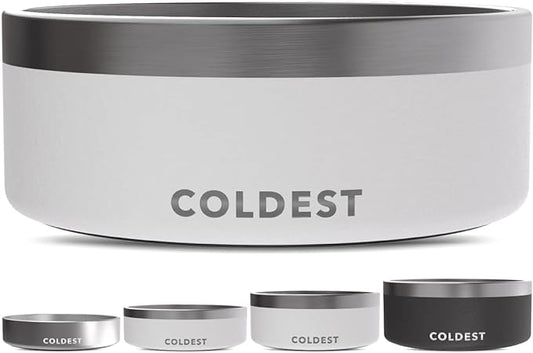 Coldest Dog Bowl - Anti Rust Metal & Non Slip Dog Bowls Large, Spill Proof Heavy Duty 3 Layers Insulated Dog Bowl - Food and Water Bowl for Dogs, Cats & Pets, Dishwasher Safe (64 oz, Epic White)