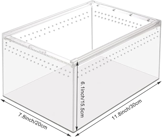 Magnetic Acrylic Reptile Enclosure Transparent terrariums Spiders encolsure Feeding Box,Amphibians pet breeding Vivarium Tank for Turtle,Frogs,Geckos,Mantis,Snakes,Scorpions,etc (Large)