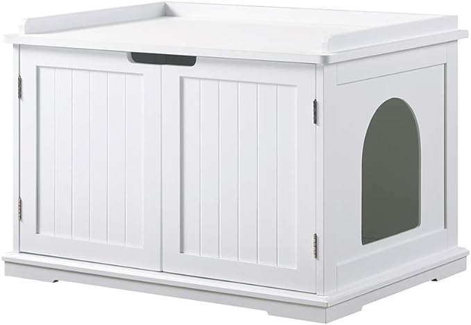 unipaws Cat Litter Box Enclosure Furniture, Cat Washroom, Hidden Litter Box Cover, Cabinet for Large Cat, Dog Proof Cat Litter Boxes, Hideaway Litter Box, Cat House, White