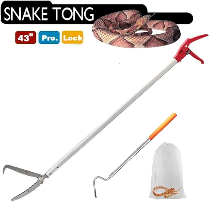 Snake Tong Rattle Snake Reptile Catcher Grabber,with Wide Jaw and Comfortable Grip Handle, Handling Tool Equipped with Snake Hook and Bagging,More Professional