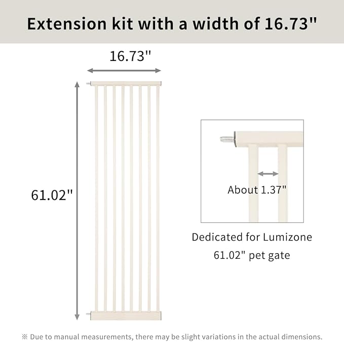 Extra Tall Pet Gate 55.12" High Pressure Mounted 16.73" Wide Extension kit 1.37" Gap (16.73", Cream White)