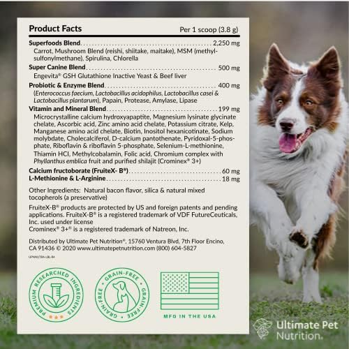 ULTIMATE PET NUTRITION Nutra Thrive™ Canine 40 in 1 Nutritional Supplement for Dogs, Powder Supplement for Dogs, Digestion and Immune Support, Vitamins, Minerals, Probiotics, Enzymes, 30 Servings