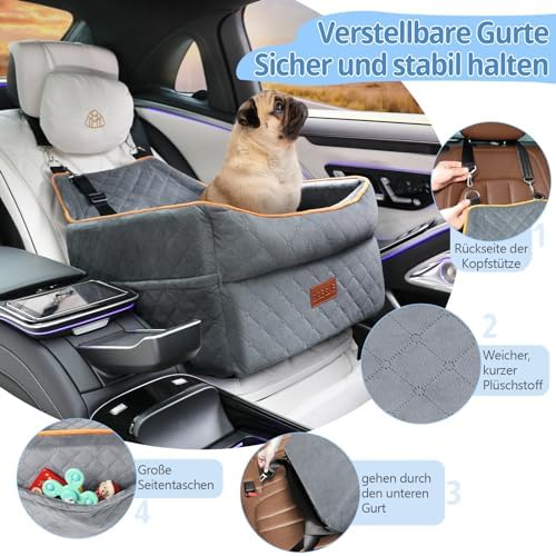 Dog Car Seat for Small Dogs, Memory Foam Dog Booster Seat for Dogs under 35 lbs, Detachable & Washable Dog Car Seat for Front & Back Seats, Elevated Pet Car Seat with Storage Pockets