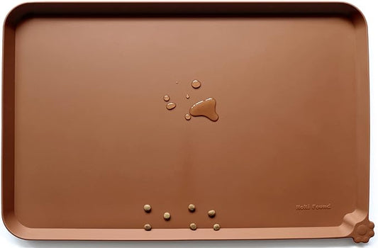 Hoki Found Large Silicone Pet Food Mats Tray - Non slip Pet Dog Cat Bowl Mats Placemat - Dog Pet Cat Feeding Mat - Waterproof Dog Cat Food Mats -Pet Water Mats for Floors - Caramel