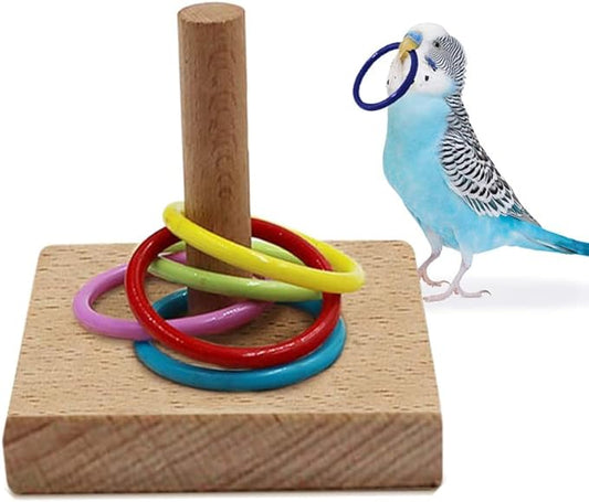 CoCoo Interactive Bird Training Board for Cage, Wooden Block Puzzle, Small Bird Intelligence Tabletop, Portable Wood Stand Set, Mental Stimulation Perch Shelf, Bird Cage Supplies & Accessories