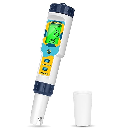 Saltwater Pool Tester Free Chlorine Meter pH and Salinity Tester 7 in 1 Free Chlorine pH Salt ORP TDS EC Temp Meter Digital Pool Water Tester pH and Free Chlorine Meter for Pool Hot Tub Spa