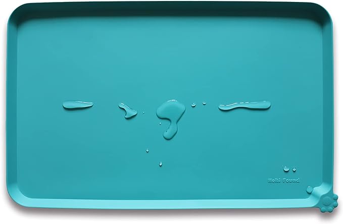 Hoki Found Large Silicone Pet Food Mats Tray - Non slip Pet Dog Cat Bowl Mats Placemat - Dog Pet Cat Feeding Mat - Waterproof Dog Cat Food Mats -Pet Water Mats for Carpet -Teal